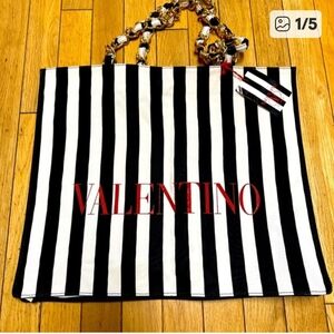 Valentino Garavani Black and White Striped Shoulder Bag